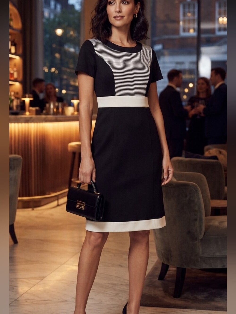 Collection London Black & White Colorblock Midi Dress